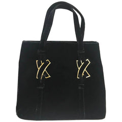MINT. Vintage Paloma Picasso black velvet tote bag with golden logo motifs. Perfect casual use bag.