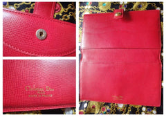 Vintage Christian Dior red genuine leather wallet with gold tone CD charm. 050816f3