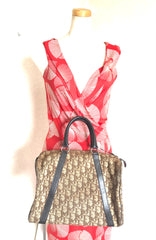 70's vintage Christian Dior brown trotter jacquard handbag. ECLAIR zippers. Classic mini speedy duffle bag.