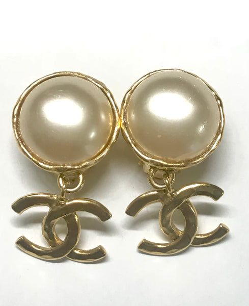 Chanel Gold And Pearly White Metal And Imitation Pearl Button Drop Earring  Available For Immediate Sale At Sotheby's