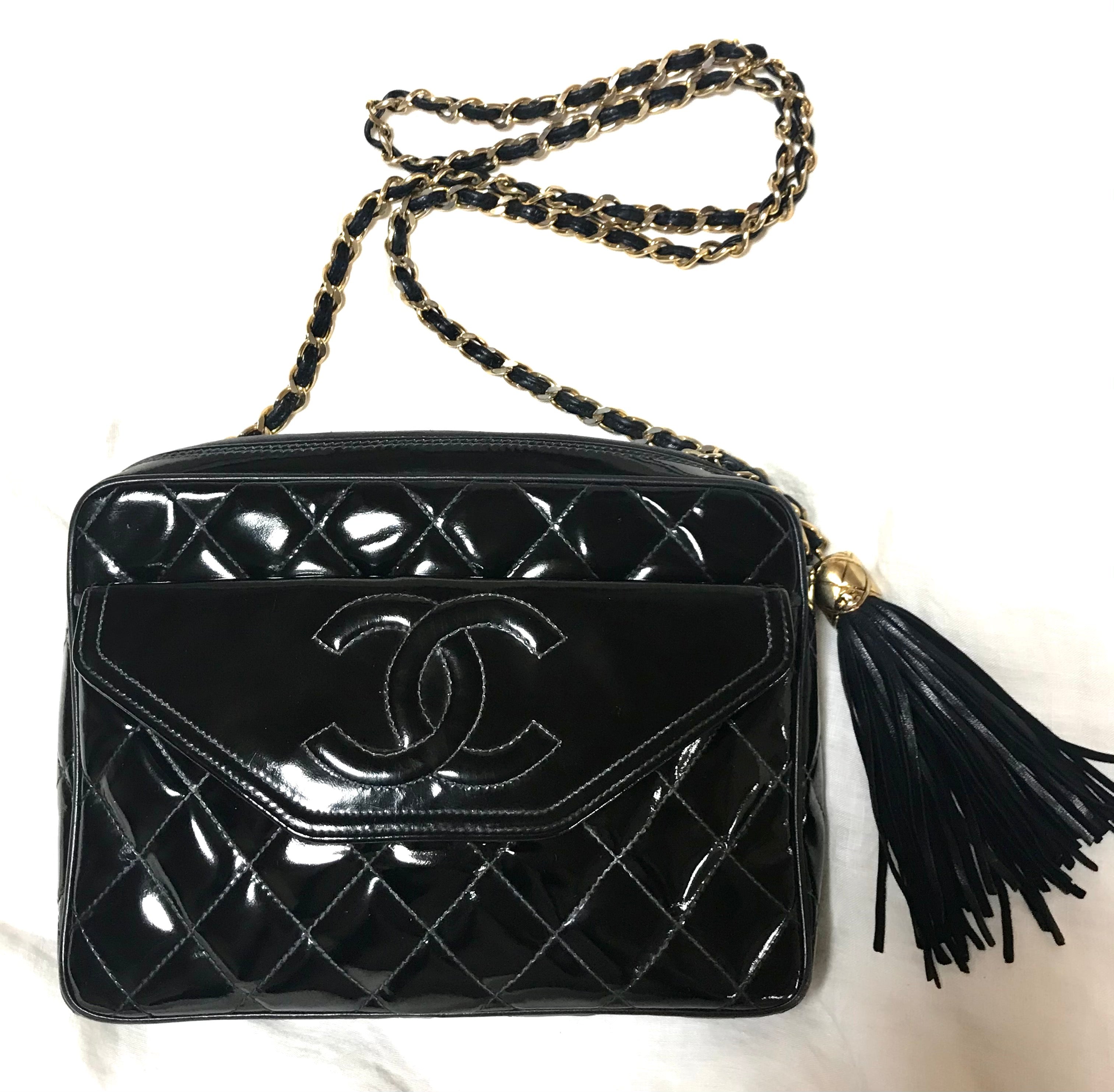 chanel black leather crossbody bag authentic