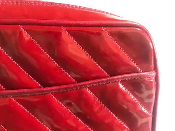 Vintage CHANEL lipstick red patent enamel shoulder bag, camera bag