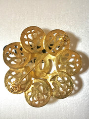 Vintage CHANEL arabesque flower brooch with CC mark. Made in France. Hat, scarf, jacket. Great gift.