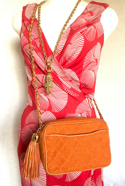 Vintage CHANEL orange tweed matelasse chain shoulder bag, camera bag w – eNdApPi  ***where you can find your favorite designer vintages..authentic,  affordable, and lovable.