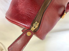 Vintage Yves Saint Laurent red brown handbag , mini duffle bag. Classic speedy bag design unisex YSL purse.