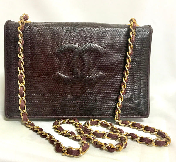 CHANEL, Bags, Chanel Vintage Lizard Embossed Small Black Pursebag