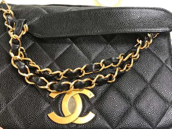 Vintage Chanel classic large black caviar leather 2.55 square shape ch –  eNdApPi ***where you can find your favorite designer  vintages..authentic, affordable, and lovable.