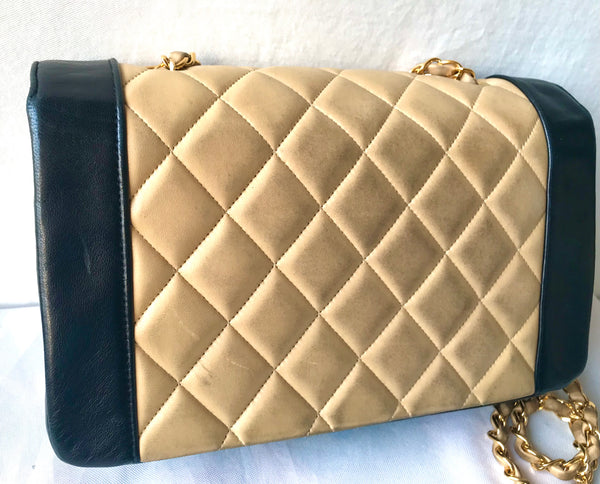 Vintage CHANEL beige and black frame lambskin 2.55 classic flap