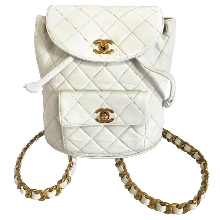 CHANEL Lambskin Quilted Backpack Gold 172176