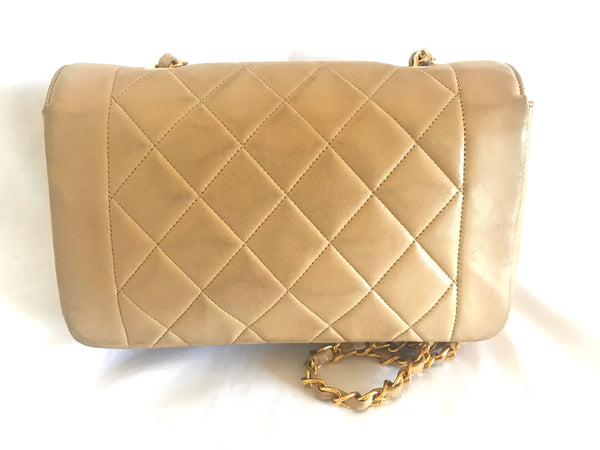 Chanel Beige Vintage XL Single Flap Bag in Lambskin with 24k Gold