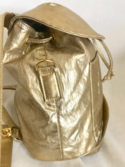 Vintage MOSCHINO champagne gold leather backpack, shoulder bag from SAVE NATURE collection. Must have daily use purse.