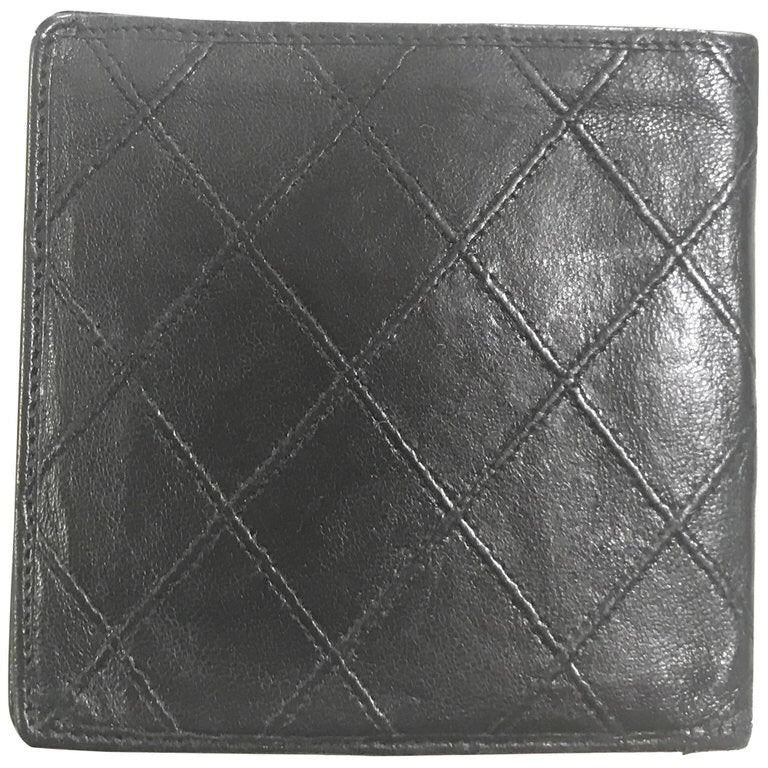 80's vintage CHANEL black calfskin square stitched wallet, bill