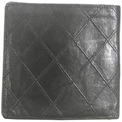 80's vintage CHANEL black calfskin square stitched wallet, bill, card case. Unisex purse.