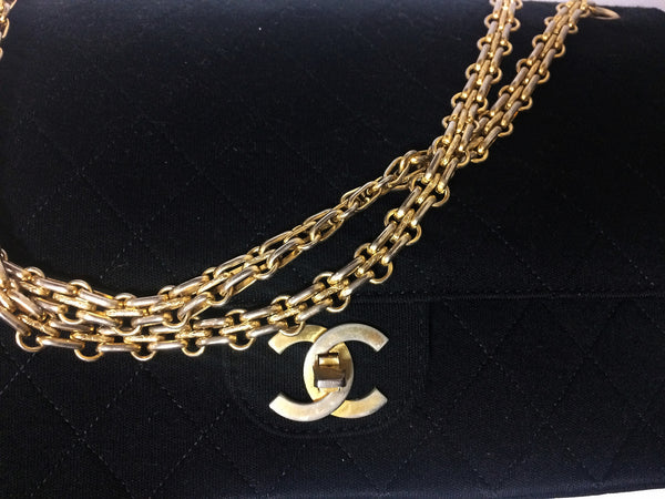 80's vintage CHANEL classic 2.55 black lambskin double chain