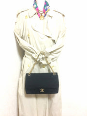 70's vintage Chanel classic black jersey 2.55 bag with double flap and skinny chain straps. One-of-a-kind bag. Ves