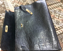 Vintage Mulberry croc embossed black leather Kelly bag. Classic handbag from Roger Saul era. Rare masterpiece you must get.