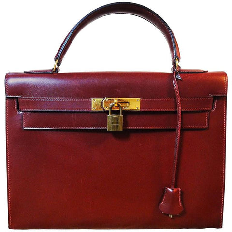 Leather Box Calf Shoulder Bag Vintage W/Suede Stripe and Gold
