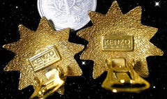 Vintage KENZO golden sun, star shape mod earrings. Chic, mod, and rare masterpiece jewelry. Great gift idea