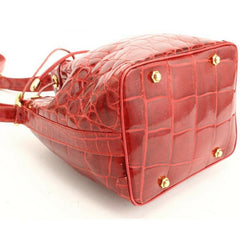 Vintage LANVIN genuine glossy red crocodile bucket, hobo shoulder bag. Rare bag.