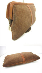 Vintage LANVIN brown logo printed suede leather pouch bag. Great masterpiece for all generations. unisex. Must Have