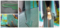 Vintage Louis Vuitton green epi tote bag in V shaped triangle. Perfect vintage LV purse for daily use. Spring