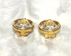 MINT. Vintage Lanvin round earring iconic logo motif and crystal stones. Made in Germany. Perfect vintage jewelry gift.