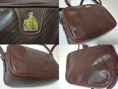 Vintage LANVIN wine brown logo printed leather shoulder bag with iconic golden logo motif, classic purse for daily use.
