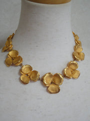 Vintage LANVIN golden petal flower charm statement necklace. Masterpiece jewelry. Perfect vintage gift