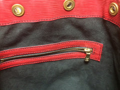 Vintage Louis Vuitton red, blue, and green, epi bucket hobo GM noe shoulder bag. Classic LV bag.