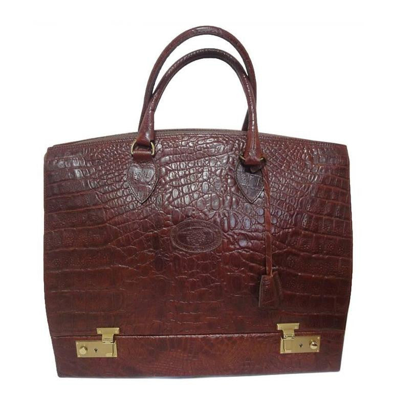 Vintage Mulberry croc embossed leather birkin mini doctor's bag