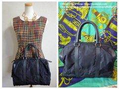 Vintage Christian Dior navy handbag purse in nylon logo trotter and leather trimmings. Bagages. Unisex bag.