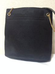 Vintage Nina Ricci black tote bag with golden chain straps with golden logo bow, ribbon shape motif. Perfect daily purse