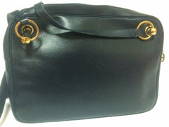 Vintage Christian Dior navy leather shoulder bag with CD embossed motif and golden brass. Masterpiece from MODELE EXCLUSIF. Unisex daily bag