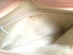 Vintage BALLY genuine milky pink ostrich leather shoulder bag with B logo motif and gathered design at front. Rare masterpiece.