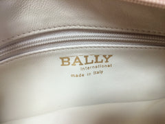 Vintage BALLY genuine milky pink ostrich leather shoulder bag with B logo motif and gathered design at front. Rare masterpiece.