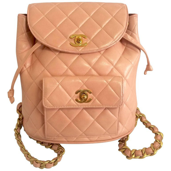 CHANEL Lambskin Quilted Backpack Gold 172176