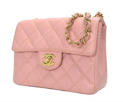 Vintage CHANEL milky pink caviar leather flap chain shoulder bag, classic 2.55 mini purse with gold tone CC closure hock