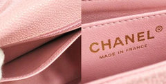 Vintage CHANEL milky pink caviar leather flap chain shoulder bag, classic 2.55 mini purse with gold tone CC closure hock
