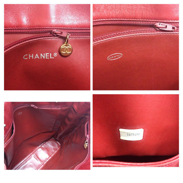 CHANEL Caviar Skin Leather Wood Red Handbag Tote Bag #2523 Rise-on
