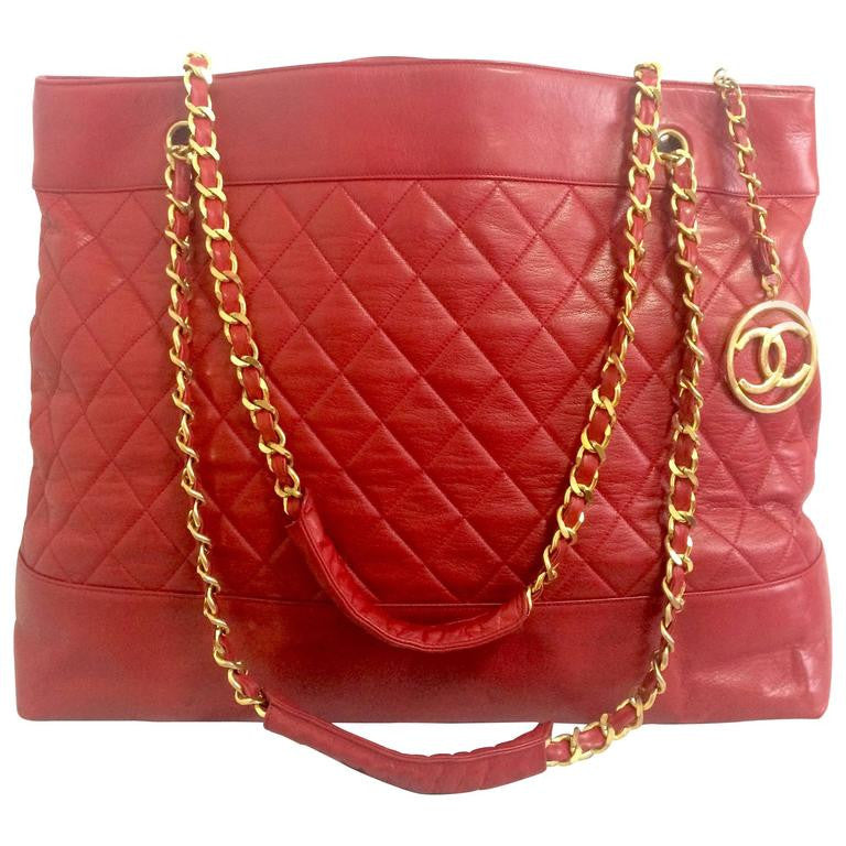 Chanel Vintage Lambskin Leather CC Logo Tote Bag