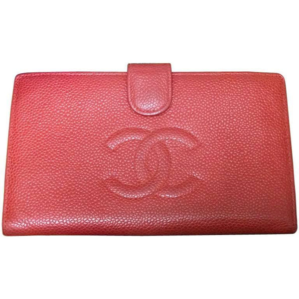 Authentic CHANEL Vintage Caviar Skin CC Logo Bifold Wallet Purse Red Junk  9576F