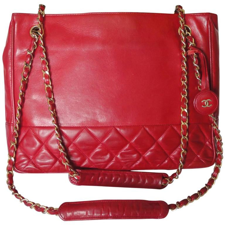 F2 Vintage CHANEL red quilted stitch calfskin classic shoulder