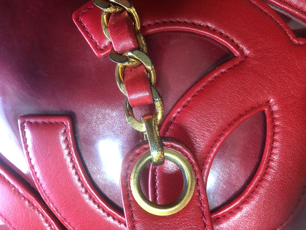 Vintage CHANEL clear vinyl and red leather combination shoulder