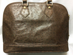 80's Vintage Roberta di Camerino ostrich embossed brown leather bag in Alma style with gold tone R charms. Rare masterpiece.