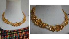 Vintage Sonia Rykiel Bijoux rare golden flower charm art statement necklace and dangling earring set. Gorgeous runway masterpiece jewelry.