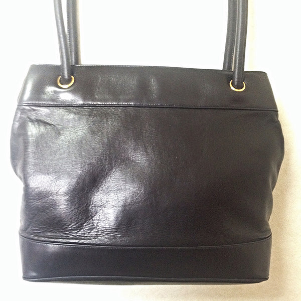 Vintage CHANEL black calf leather large chain shoulder tote bag