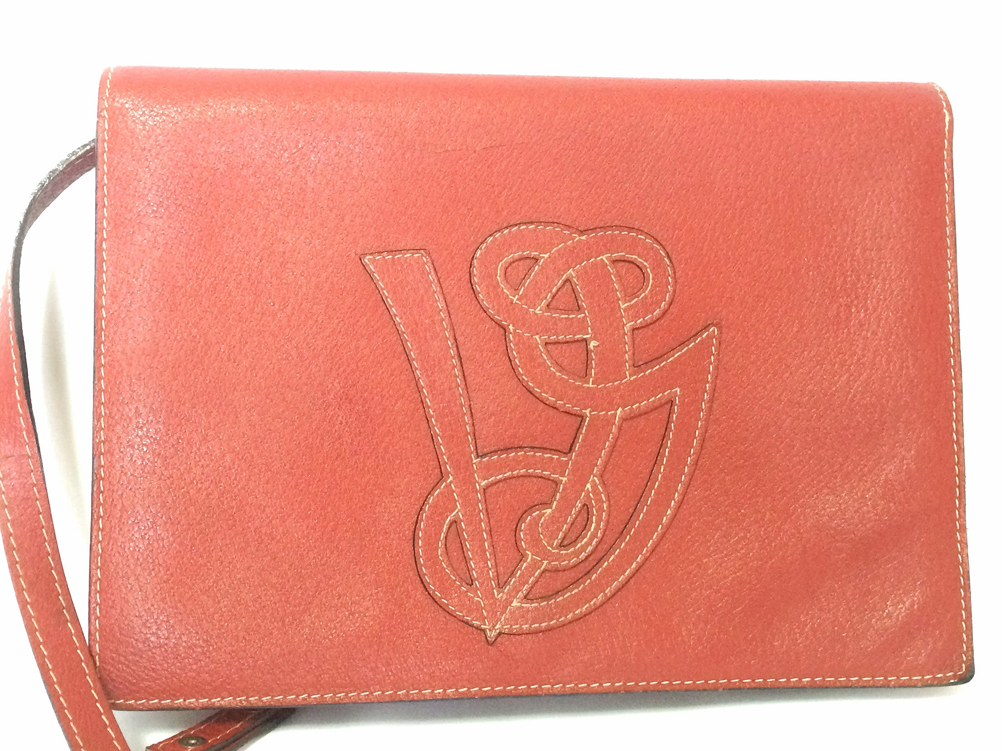 Mario Valentino Red & Gold Leather Painted Logo Structured Rolled
