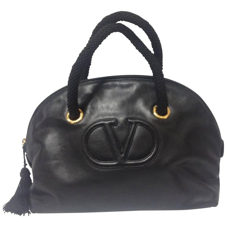 Vintage Valentino black nappa leather bolide style bag with a