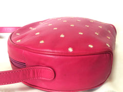 Vintage Valentino Garavani pink leather round shape shoulder purse with white small flower embroideries all over. So chic and cute.