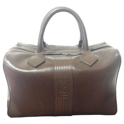 Vintage Yves Saint Laurent genuine dark brown leather daily use duffle bag. Classic unisex style YSL purse